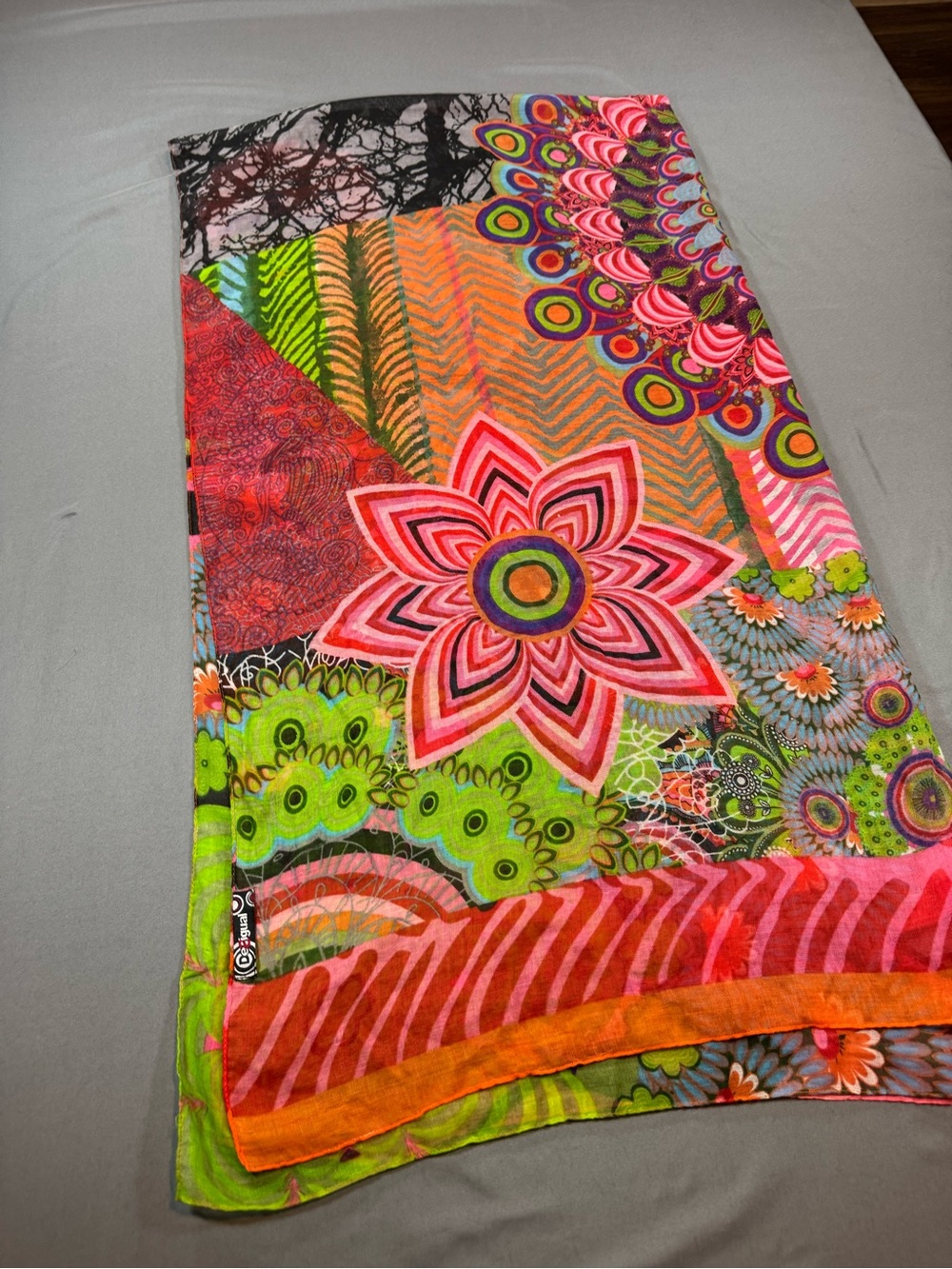 Desigual Multicolor Floral Shawl in Pink Orange Green - Picture 2 of 7